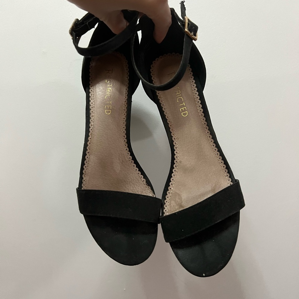 Restricted Black Suede Strap Block Heels - 7.5